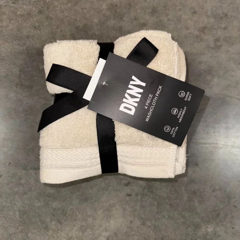 4 Pc. DKNY Beige Tan Washcloths Cotton Highly Absorbent Super Soft